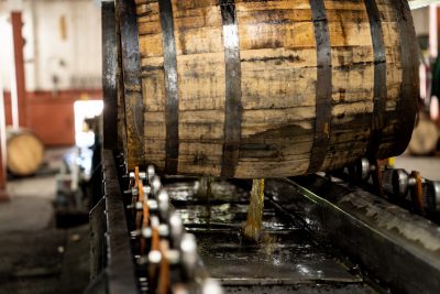 Download A picture of barrel dumping at Buffalo Trace Distillery intended for media kit usage.
