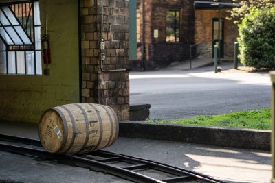 Download A picture of barrel rolling on track at Buffalo Trace Distillery intended for media kit usage.