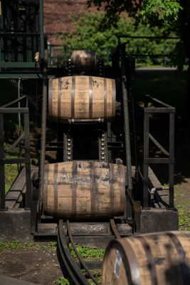 Download A picture of barrels on track at Buffalo Trace Distillery intended for media kit usage.