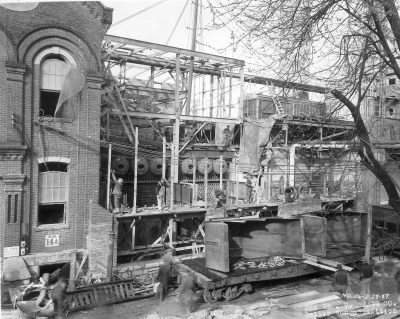 Download A historic black and white photo of the boiler room at Buffalo Trace Distillery intended for media kit usage.