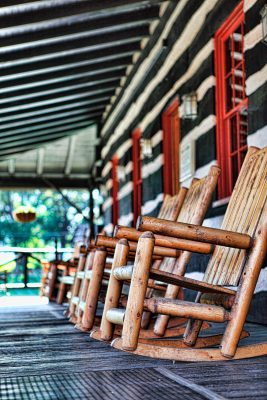Download A picture of the Elmer T. Lee Clubhouse rocking chairs at Buffalo Trace Distillery intended for media kit usage.