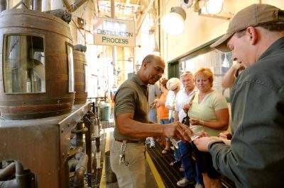 Download A picture of tour guide Freddie Johnson giving a Buffalo Trace Distillery tour in the Stillhouse intended for media kit usage.